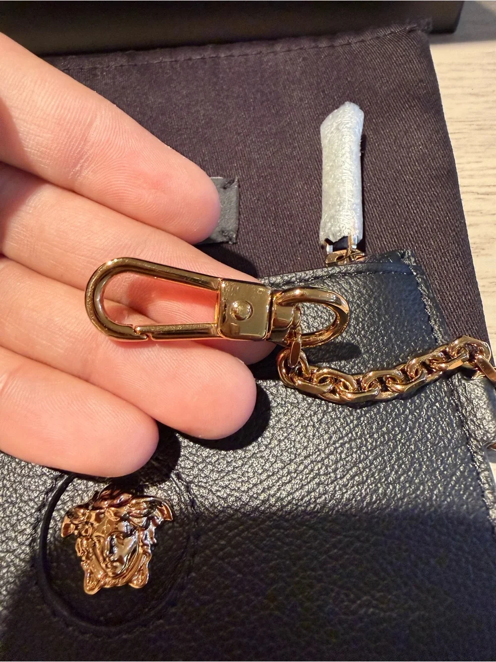 Versace Black Leather Card Case with Gold Medusa Accent